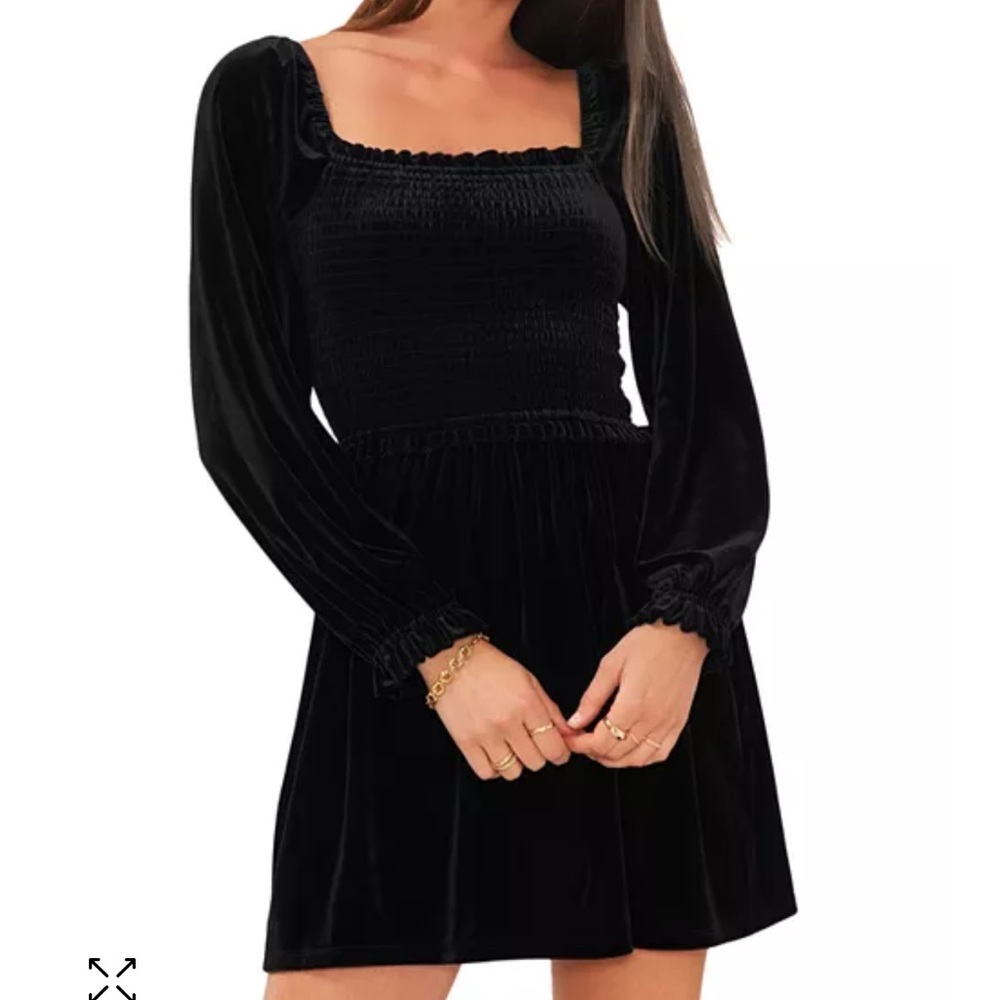 1. STATE Black Smocked Bishop Sleeve Dress